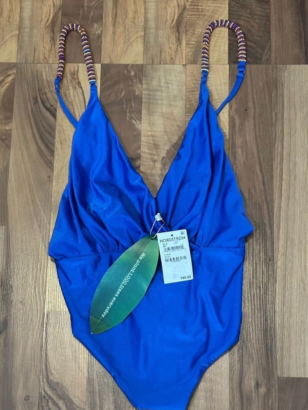 FARM Rio Blue Top with Pink Logo Tag and Pineapple Bead